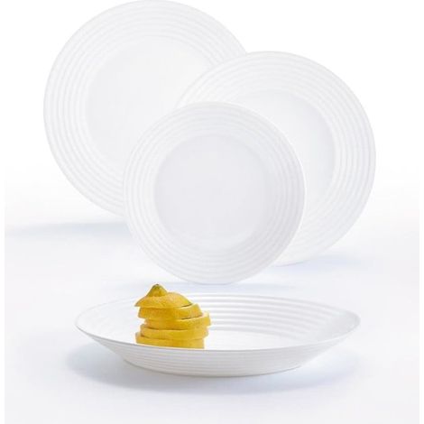 TrAdE Shop Traesio - Set Servizio Di Piatti Da Tavola Bianco 18 Pz In Vetro Opalino Design Moderno Con Cerchi - (1/5)