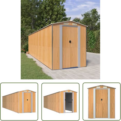 The Living Store Geräteschuppen Hellbraun 192x772x223 cm Verzinkter Stahl - Geräteschuppen - Gartenhaus - Werkzeuglager - Außenschrank - Stauraum (1/5)