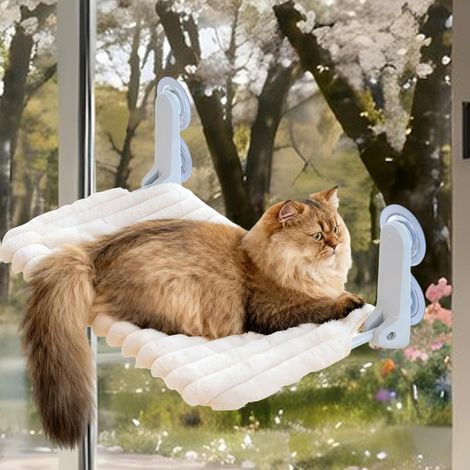 1 Hamac Fenêtre Chat 30x52 Cm Peluche Amovible Cadre Acier Ventouses Puissantes Salon (1/5)