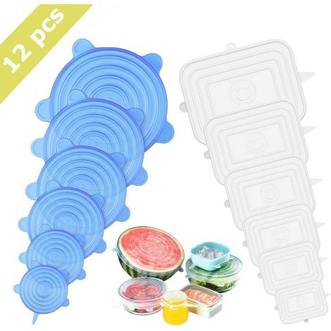 MINKUROW Coperchi Elastici In Silicone, 12 Coperchi Elastici In Silicone Di Diverse Dimensioni Per Bicchieri, Barattoli, Tazze, Lattine, Meloni (1/5)