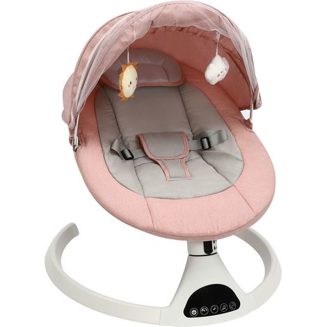 Transat électrique pour bébé, transat pour bébé avec Bluetooth, 5 amplitudes de vibration et fonction de minuterie, fauteuil à bascule avec télécommande, transat jusqu'à 12 kg, Rose (1/5)