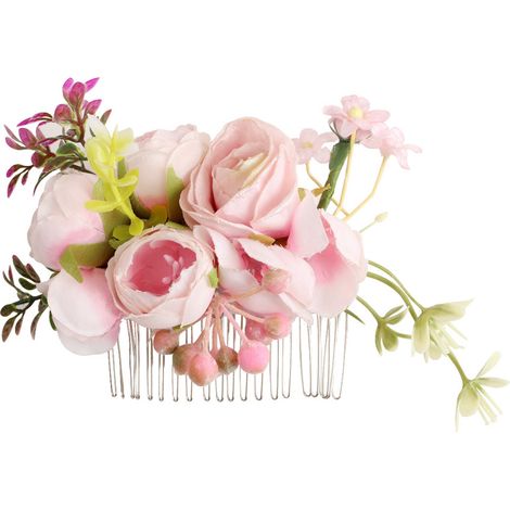 Peigne Fleur De Rose - Accessoire Capillaire Pour Mariée Et Demoiselle Dhonneur - Idéal Pour Mariage Fête Noël Séance Photo - 1 Pièce (1/5)