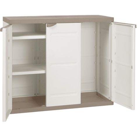 Armario Medio de Resina  Titanium Beige  3 Puertas y Baldas Regulables  105x44x88 cm (1/5)