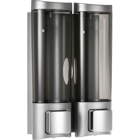 Manueller Flüssigseifenspender zur Wandmontage, Doppel-Shampoo-Duschgel-Lotionspender für Badezimmer, Toilette, Hotel (Silber)