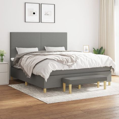 Lit adulte Durable,Lit à sommier Tapissier + Matelas Gris foncé 160x200cm Tissu -32435 (1/5)