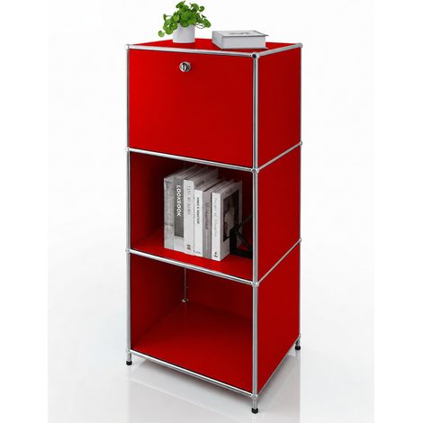Metallregal Concept Epure MK-107 4-stöckiges Aufbewahrungsregal mit verschließbarem Fach & Ablagen Rot