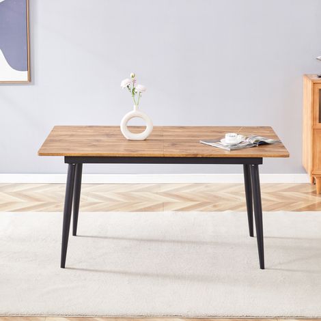 Table à manger rectangulaire 190,5/150 cm, aspect bois, pieds en métal, table de cuisine pour 6 à 8 personnes, style industriel moderne (1/5)