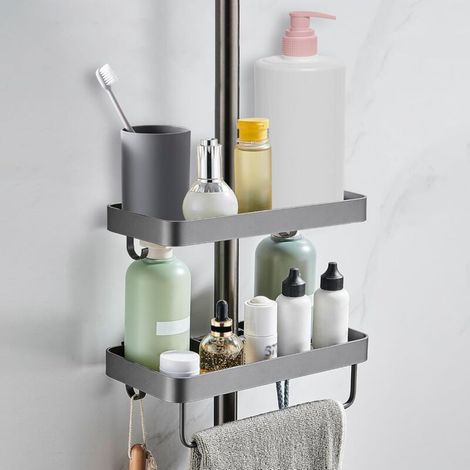 Support de douche double, pour barres de douche, sans perçage, argenté, pour barres de douche de 22 à 25 mm