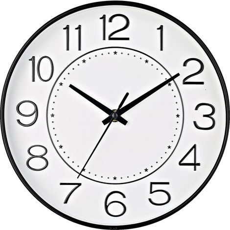 Runde, geräuschlose Wanduhr (25,4 cm Durchmesser), kein Ticken, modernes Schwarz-Weiß-Design für Wohnzimmer, Küche, Büro (1/5)