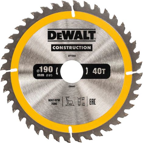 Dewalt  DT1945-QZ Lama Sega Circolare 190x30 mm 40T Legno Chiodato