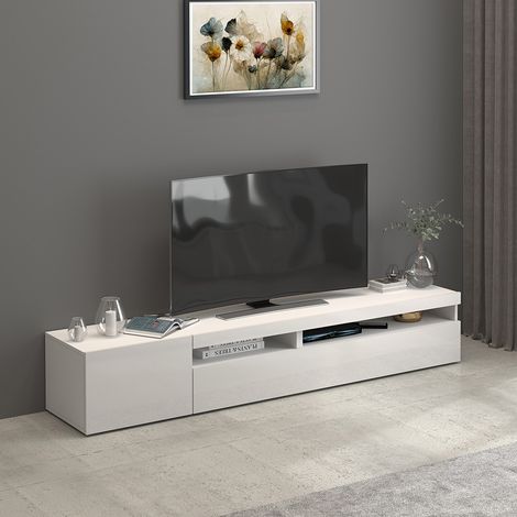 Meuble TV moderne 200 cm blanc brillant Enaya (1/5)