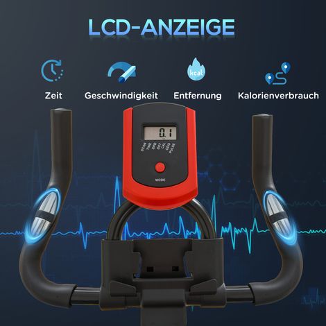 Vélo d’appartement fitness avec cardiofréquencemètre, écran LCD, support tablette, selle et résistance réglables, entraînement cardio à domicile, 85 x 46 x 114 cm (1/5)