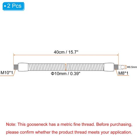 Tuyau flexible en col de cygne de 40 cm (15,7 pouces), 2 pièces, filetage fin M8 à M10, flexible de positionnement métallique, bras flexible, rallonge souple pour lampe, matériel de bricolage, noir (1/4)