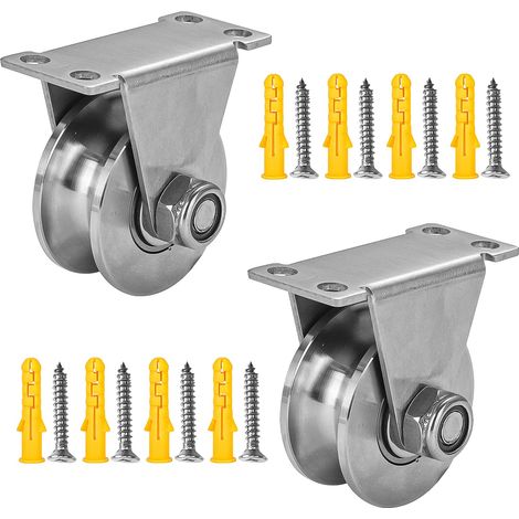 2 Heberollen aus Edelstahl 48 mm – U – Lager – Tragfähigkeit 180 kg – Schiene/Tor/Seil