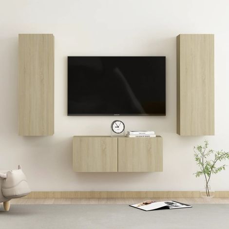 Set muebles de salón TV 3 pzas madera ingeniería roble Sonoma vidaXL (1/5)