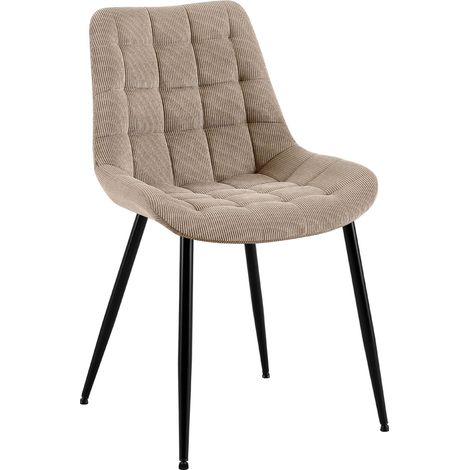 Chaise de salle à manger x1 rembourrée à coutures décoratives en velours côtelé beige pieds métal noir 100008265