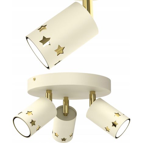 Kinderdeckenleuchte, LED-Spotleuchte, beige Sterne, ecru, goldene GU10-Fassung (1/5)