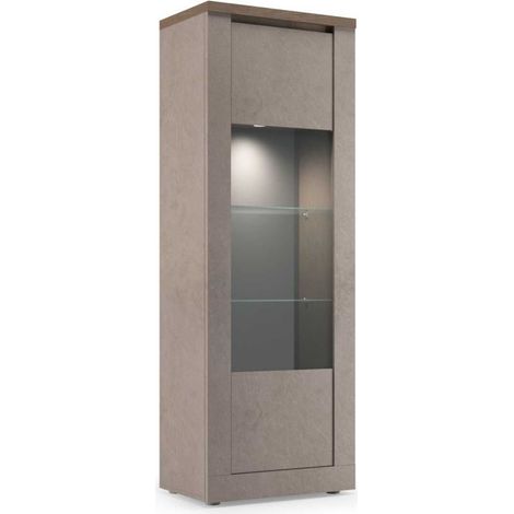 Vitrine 1 porte aspect minéral bronze plateau bois Mercure avec LED - ISALIA BRONZE (1/5)