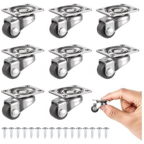 Lot de 8 Petites Roulettes Pivotantes A 360 Petites Roues Pivotantes en Caoutchouc Roulettes de Transport Universelles con Vis Pour Mini Meubles Boite de Rangement (1/4)