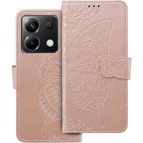 Klapphülle für Xiaomi Poco X6 5G, Schmetterling, Roségold (1/5)