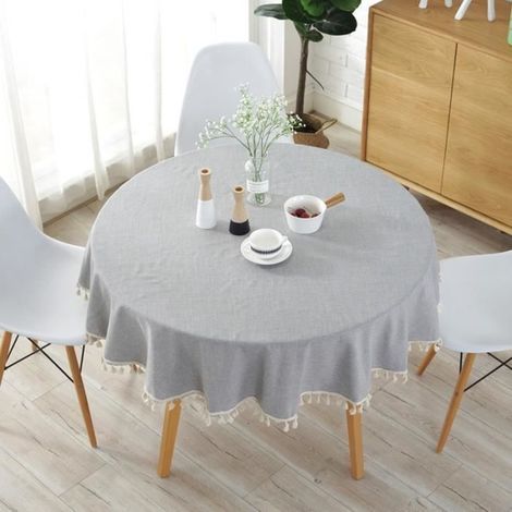Nappe de Table - Ronde - 150 cm - Résistante - Lavable - Gris (1/4)