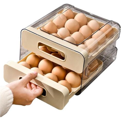 Soporte para huevos de 2 niveles con sistema de bandeja para 32 huevos – Transparente, sin BPA, color crema, con asas, 22,5 x 21,5 x 13 cm (1/5)