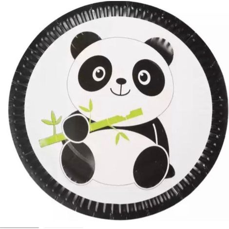 Lot de 10 assiettes en carton - Motif panda - Pour anniversaire et fête d'enfants - Vaisselle jetable - Décoration de table (1/4)