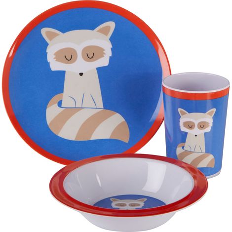 Interiors by Premier Vibrant Kids Ralph Raccoon 3 Piece Dinner Set, Durable Children Dining Set, Compact Raccoon Dining Set (1/5)
