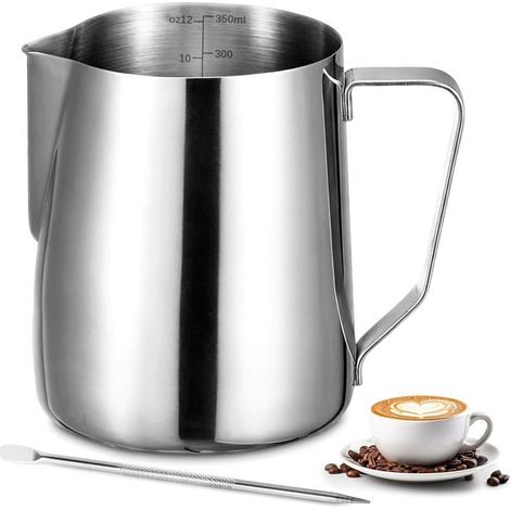 Pot à lait - 350 ml - En acier inoxydable - Avec stylo doseur Mark et Latte Art Pen - Pour cappuccino, expresso, latte art (1/5)