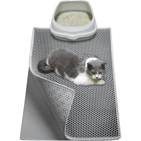 Tapis de bac à litière pour chat, Tapis de litière pour Chat,Tapis en nid d'abeille,Tapis de litière imperméable pour chat EVA，4560cm，gris (1/5)
