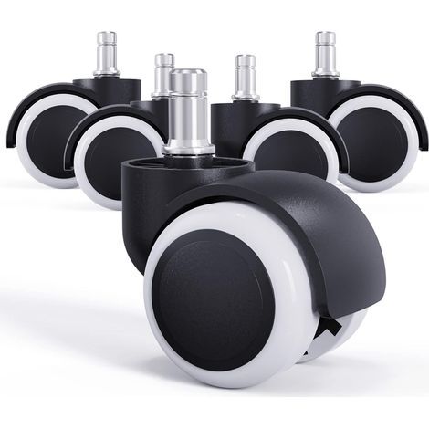 (5 pièces) Roues de chaise en caoutchouc de 50 mm, roulettes de chaise de bureau, roulettes de rechange, roues pivotantes, tiges universelles de 11 mm (1/5)
