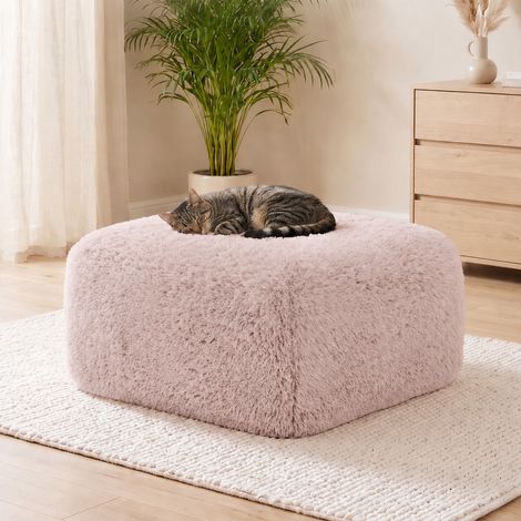 Pouf Aviana en peluche rose (1/5)