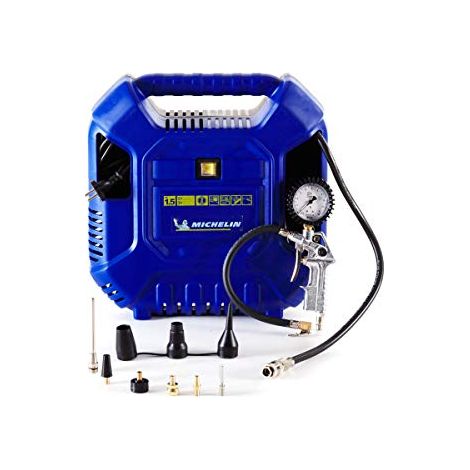 MICHELIN - Compressore d'aria portatile MB1 + Accessori per il gonfiaggio (tubo flessibile da 1 metro, pistola di gonfiaggio, ugelli) - Senza serbatoio - Senza olio - Motore 1,5 hp, BLU (1/4)