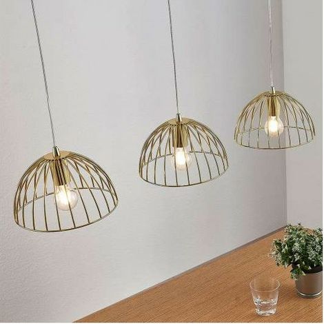 [NEUWERTIG] B-Ware Lampenwelt Käfig Hängeleuchte Hängeleuchte Lampe Deria Messingfarben 3 Flammig 6