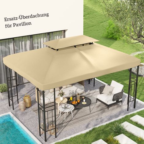 Toiture de remplacement pour tonnelle de 3 x 4 m, hydrofuge, double toiture, beige (1/5)