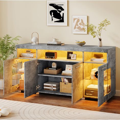 mobile credenza 140x40x70 con LED vetro grigio OKMYHOME (1/5)