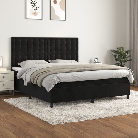 Lit adulte Moderne,Lit à sommier tapissier et matelas Noir 160x200 cm Velours -66219 (1/5)