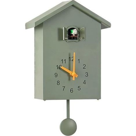 Horloge coucou murale vert 20x25 cm – Design contemporain – Pour salon, cuisine – Déco (1/4)