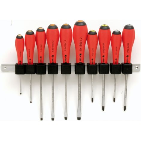 Mob Outillage – Jeu de 10 tournevis cruciformes avec réglette – Acier allié pour vissage puissant – Manche bimatière pour confort – Normes NF ISO 8764