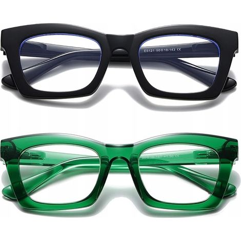 Juego de 2 gafas de lectura, negras y verdes, rectangulares, +2.0 (1/2)