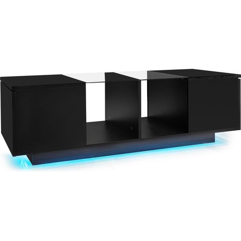 Tavolino da salotto nero con LED a 16 colori e piano in vetro 120 x 50 x 38,5 cm HOMVRA (1/5)