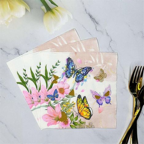 6 paquets de 20 feuilles chacun, papier imprimé de fleurs et de papillons de 33 x 33 cm (1/5)