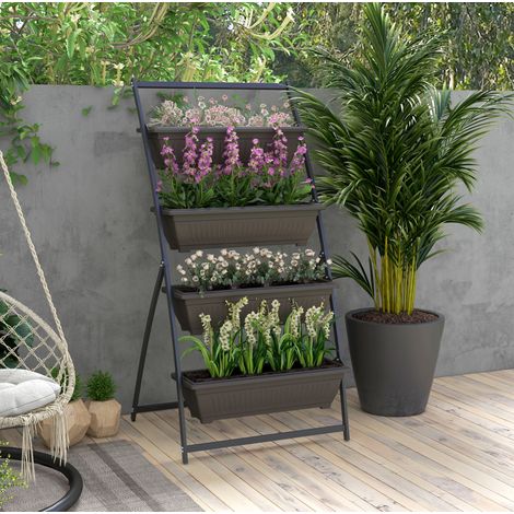 Support plantes 4 niveaux acier marron 76x79x162 cm OKMYHOME (1/4)