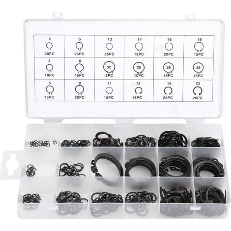 300Pcs E-Clip Snap Ring Shop Assortiment Noir Circlip Kit externe anneau de retenue Assortiment 2mm à 32mm (1/4)