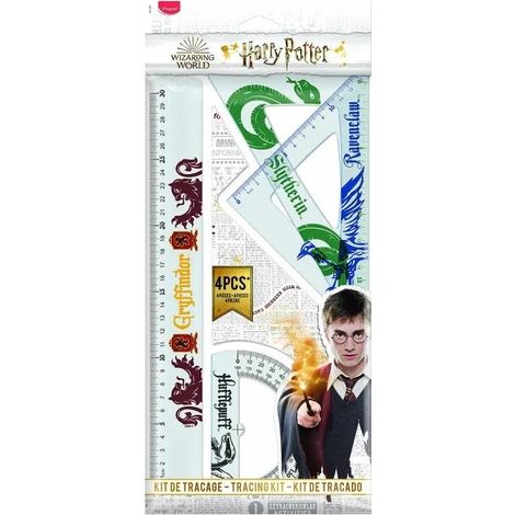 Kit de Traçage - Harry Potter - Règle 30 cm - Équerre 20 cm - Équerre 15 cm - Rapporteur Pouffsoufle (1/4)