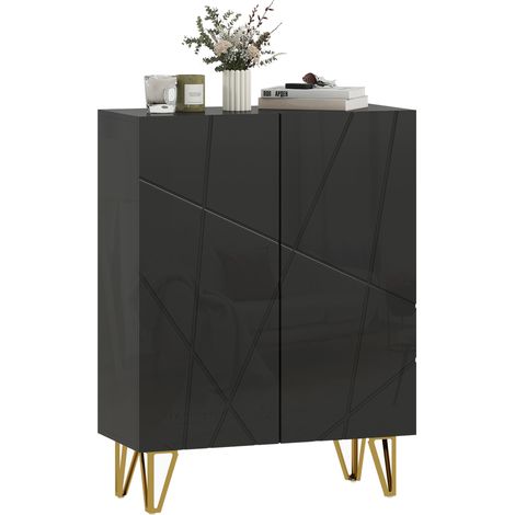 Schuhschrank mit 2 Türen, Schuhregal mit 3 verstellbaren Einlegeböden, 72 x 31,5 x 95 cm, schwarz