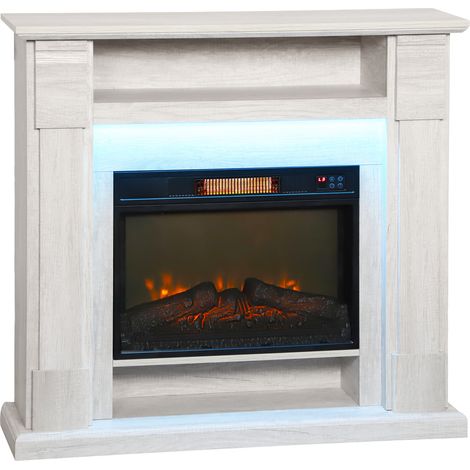 Camino Elettrico da Pavimento 105x27x97 cm 1800W Regolabile con Fiamma 3D Timer e Telecomando color Legno (1/5)