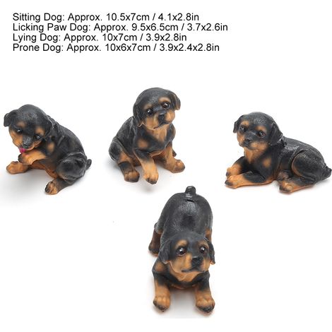 Decoración para jardín y patio: 4 figuritas de perros en miniatura, figuras de animales ecológicas hechas de resina, 10 cm, elegante conjunto. (1/5)