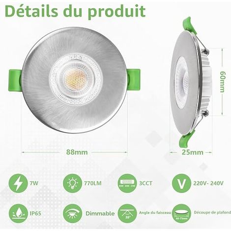 Recessed LED Spotlight 230V 3CCT IP65 Ceiling Spotlight 60-75 mm (1/4)