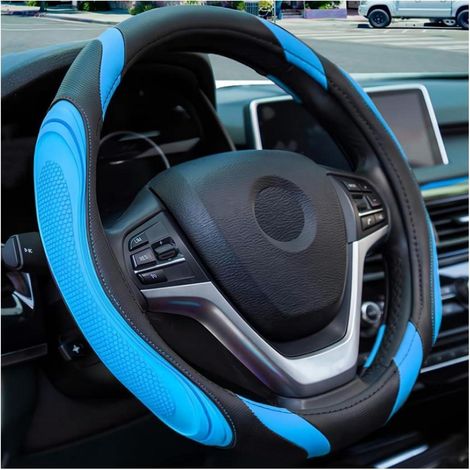 Lenkradbezug Auto Mikrofaser Leder Sport Anti Rutsch 38cm Schwarz/Blau (1/5)